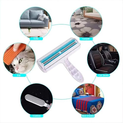 Reusable Pet Hair Remover Roller – Dog & Cat Fur Lint Cleaner for Sofa, Carpet, Bed & Car Seats – No Adhesive Required (White/Blue) - color: White/Blue