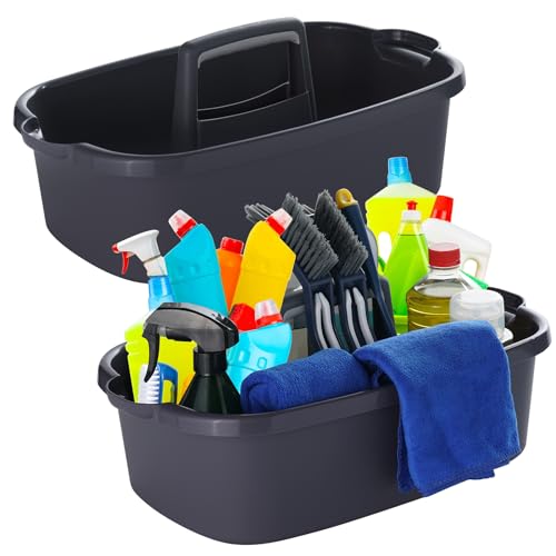 2-Pack Large Gray Cleaning Caddy for Cleaning Supplies with Handle - Portable Plastic Tote Organizer for Shower, Bathroom, Kitchen, Under Sink Storage - color: Gray