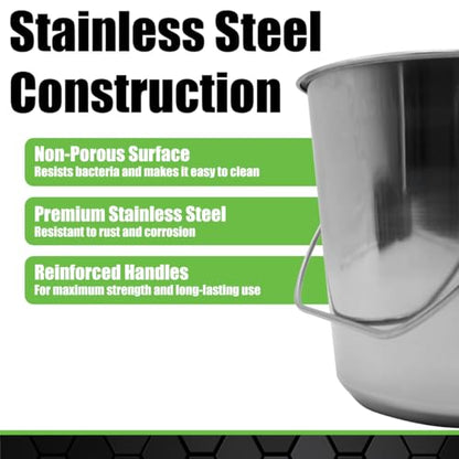 Grip Stainless Steel Bucket (2 Gallon) - Great for Pets, Cleaning, Food Prep - Hang on Fences, Cages, Kennels - Home, Garage, Workshop - size: 2 Gallon