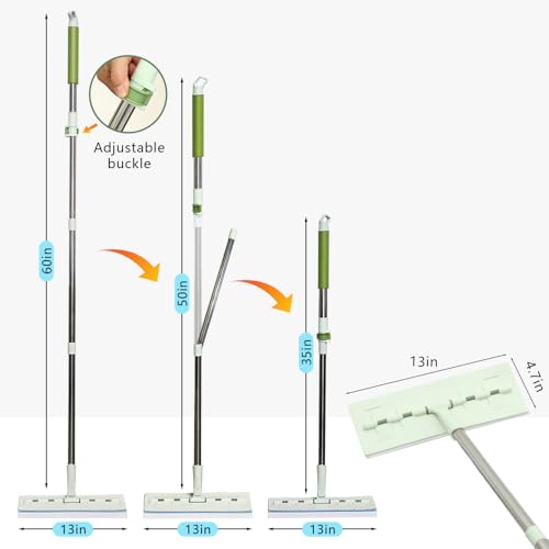 Magic Sponge Eraser Mop, 60" Adjustable Mop Handle with Flexible 13" Flat Head with Microfiber Pad and Magic Sponge Eraser Pads - color: Mop Set, size: 60"x13"