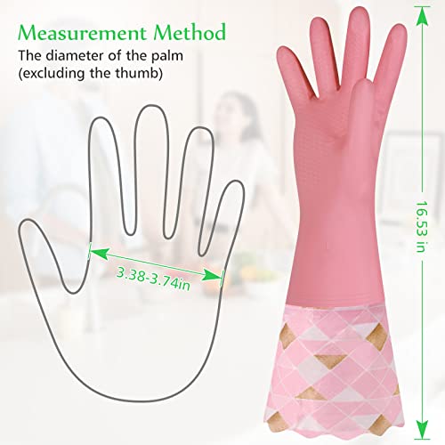 Household Cleaning Gloves 3 Pairs Reusable Dishwashing Gloves Latex Free, Non-Slip Kitchen Glove with Cotton Lined, Waterproof Dish Washing Gloves