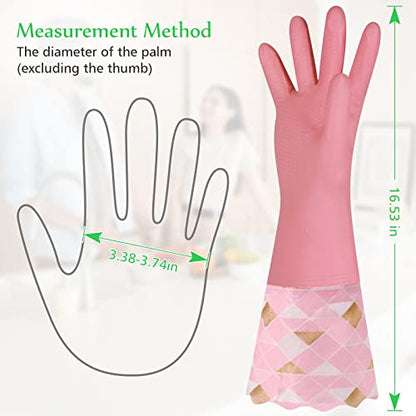 Household Cleaning Gloves 3 Pairs Reusable Dishwashing Gloves Latex Free, Non-Slip Kitchen Glove with Cotton Lined, Waterproof Dish Washing Gloves
