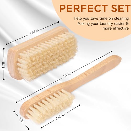 TAKAVU Boar Bristle Laundry Brush Set, Soft Bristle Stain Scrub Brush for Clothes & Fabric, Gentle Upholstery Brush for Delicate Knits Cotton Linen, Washable Laundry Stain Remover - color: White Boar