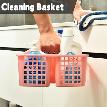 Haundry Plastic Shower Caddy Basket with 3 Compartments, Portable Divided Cleaning Supply Storage Organizer with Handle (Pink) - color: A Style-Pink