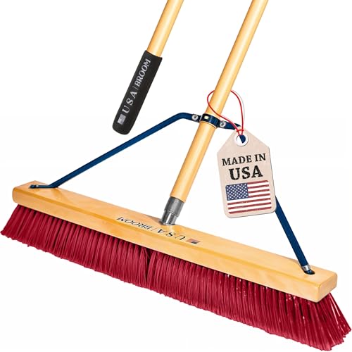 24" Red Everyday Sweep Indoor/Outdoor Push Broom with 60" Handle. Ideal for Garages & Shops. Durable American Made Steel Brackets-All Stainless Steel Hardware. No Plastic. 100% USA Made - color: Style Everyday Sweep - Red, size: 1 Pack