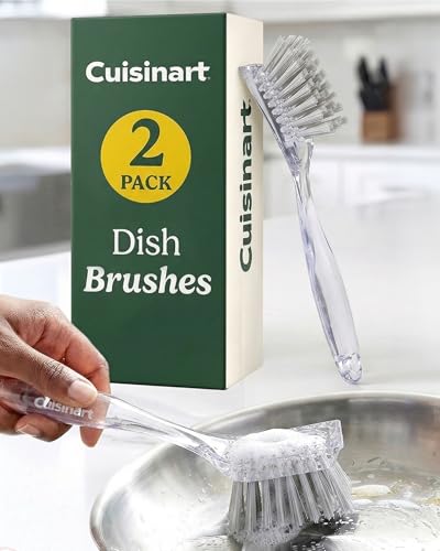Cuisinart Dish Brush with Handle 2 Pack – Kitchen Scrub Brush for Dishes, Pots & Pans, Non-Scratch Dish Scrubber, Firm Bristles for Sink & Cookware, Comfortable Grip for Everyday Cleaning - color: Rectangular- Light Gray