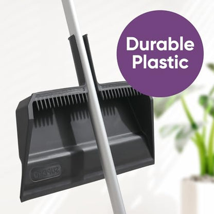 Superio 2-Pack Wide Plastic Dustpan with Comb - 16" Wide, Rubber Lip, Broom Handle Clip, Grey - color: Gray, size: 2 Pack