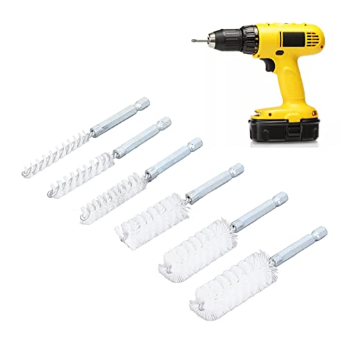 Bore Brush Cleaning Set 6PCS 14 Inch Hex Shank Nylon Brushes for Power Drill, Impact Driver, and General Cleaning - size: Nylon (White)