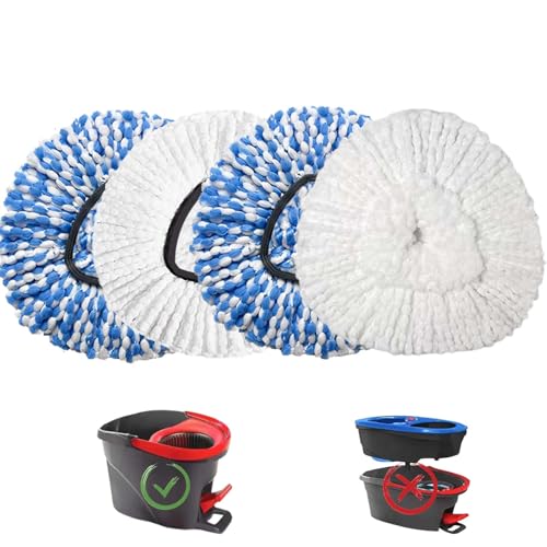 4 Pack Mop Replacement Heads for O-Ceda Mop Replace Head EasyWrin Spin Mop Heads Replacements, Microfiber Spin Mop Refills, Machine Washable and Easy-to-Replace (1-Tank System) - color: #3 White，blue