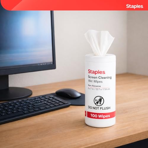 Staples Screen Cleaning Wipes – 100‑Count Tub for Monitors, Laptops, Phones & Electronics - size: 100 Count (Pack of 1)