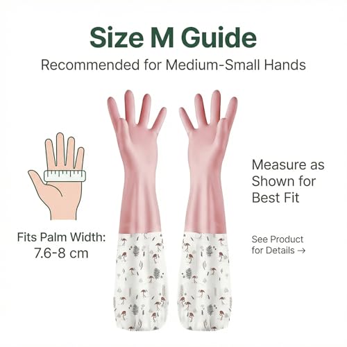 M Size Fleece Lined Cleaning Gloves, Waterproof PVC Household Gloves for Kitchen Dishwashing