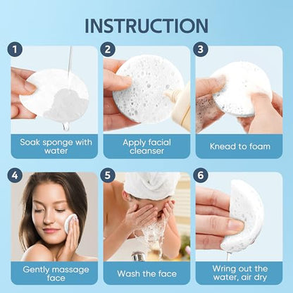 50-Count Compressed Facial Sponge, GAINWELL White Cellulose 100% Natural Cosmetic Spa Sponges for Facial Cleansing, Exfoliating Mask, Makeup Removal - color: White, size: 50 Count (Pack of 1)