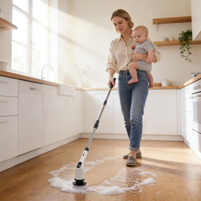 Electric Spin Scrubber, Cordless Cleaning Brush with 7 Replaceable Brush Heads, IPX7 Waterproof Power Scrubber 3 Adjustable Sizes & 3 Speeds for Bathroom Bathtub Kitchen Car Tile Cleaning