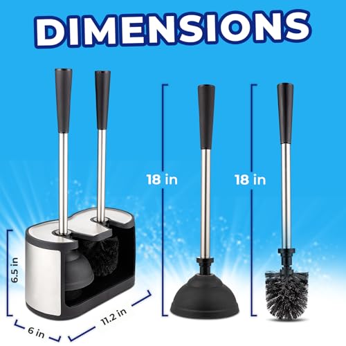 UMIEN Toilet Brush and Plunger Set 18-in - Updated 2025 No-Rust - Stainless Steel Design - Long Handles - with Freestanding Canister - color: Satin Nickel, size: 1 pack