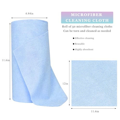 50PCS Microfiber Towel Roll, 12×11.6 inch Washable Tear Away Cleaning Cloth, Reusable Ultra Absorbent Rags Scratch Free Quick Drying Towel Roll, Lint-Free Cloth for Car (Sky Blue) - color: Sky Blue
