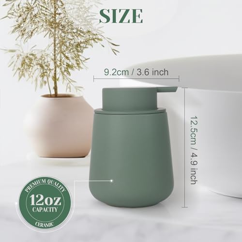 INGOFIN Ceramic Foaming Soap Dispenser - 12oz Foam Hand Soap Dispenser Bathroom, Modern Dish Soap Bottle with Pump for Kitchen, Matte Green - color: Matte Green-foam