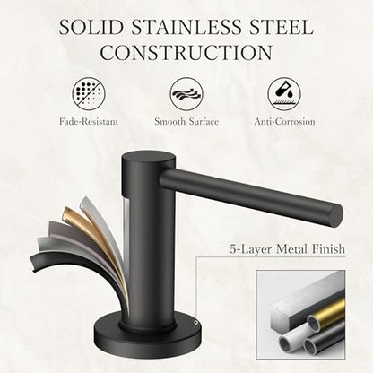 FORIOUS Soap Dispenser for Kitchen Sink, Black Stainless Steel Liquid Dish Soap Dispenser Pump with Top Refill 17oz Soap Bottle, Built in Sink Lotion Dispenser for Kitchen Countertop - color: Matte Black