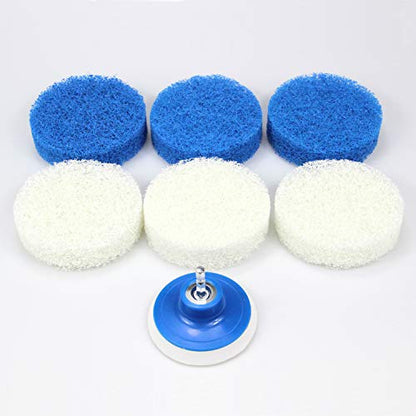 7 Piece Drill Brush Attachment Set - Power Scrub Pad Cleaning Kit – Power Scrubbing Drill Attachment - Cleaning Scouring Pads (Blue and White)
