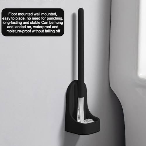 Silicone Toilet Brush and Holder Set, Golf Head Design, Flexible Toilet Bowl Brush Head with Silicone, Long Handle, Wall Mounted with Removable Anti-Leakage Base, Bathroom Deep Cleaning(Black) - color: Black
