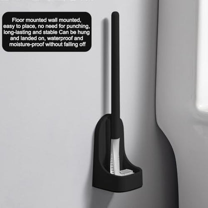 Silicone Toilet Brush and Holder Set, Golf Head Design, Flexible Toilet Bowl Brush Head with Silicone, Long Handle, Wall Mounted with Removable Anti-Leakage Base, Bathroom Deep Cleaning(Black) - color: Black