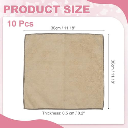 uxcell 10 Pcs Microfiber Cleaning Cloth, Kitchen Towels Reusable Microfiber Towels Highly Absorbent for Household Cleaning Supplies, Kitchen, Bathroom, Khaki(Square), 11.8" X11.8 - color: Khaki