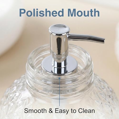 220ml/7.3oz Clear Glass Soap Dispenser with Plastic Pump, Refillable Hand Soap & Lotion Bottle for Bathroom, Kitchen Countertop & Laundry Room