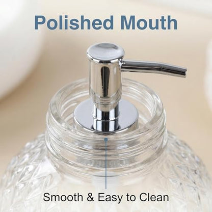 220ml/7.3oz Clear Glass Soap Dispenser with Plastic Pump, Refillable Hand Soap & Lotion Bottle for Bathroom, Kitchen Countertop & Laundry Room
