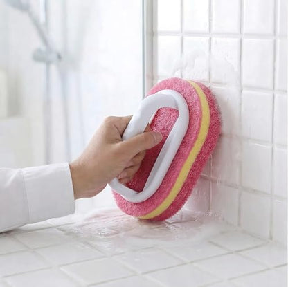 Multifunctional Cleaning Brush with Handle, Thick Sponge Scrubber for Kitchen, Bathroom, Bathtub, Sink & Floor, 1 Pack (Pink) - color: Pink