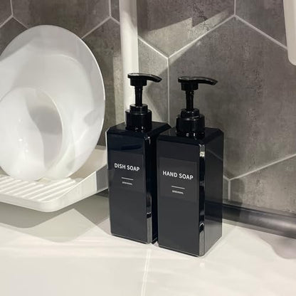 Black Soap Dispenser with Waterproof Labels, Thickened Plastic Hand Soap Dispenser for Bathroom, Kitchen Dish Washing Liquid Bottles, Shampoo and Conditioner Bottles with Funnel (22oz 4Pack Black) - color: 22oz 4 Pack Black