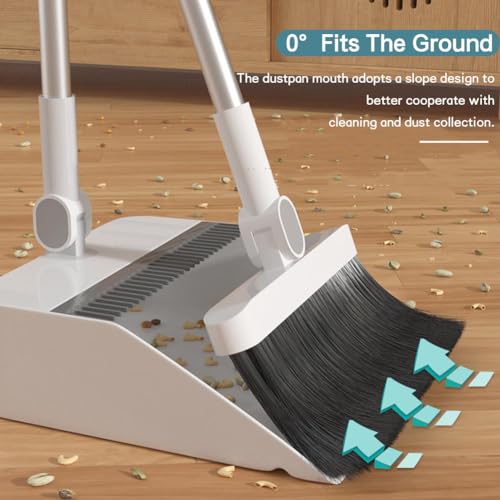 VINGAA Broom and Dustpan Set,Standing Broom and Dustpan Set,Broom and Dust Pan Set with Long Handle,180° Rotating Indoor Broom and Dustpan Set,with Comb Teeth,for Office Lobby,Living Room,Garden