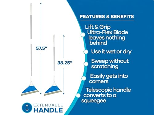 Airflow Technology Broom with Telescopic Handle, Lightweight Multi-Surface Floor Sweeper for Home & Hard Floors