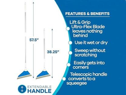 Airflow Technology Broom with Telescopic Handle, Lightweight Multi-Surface Floor Sweeper for Home & Hard Floors