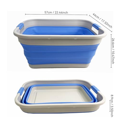 SAMMART 41L (10.8 gallon) Collapsible Plastic Laundry Basket - Foldable Pop Up Storage Container/Organizer - Portable Washing Tub - Space Saving (Grey/Little Boy Blue, Rectangular) - color: Grey/Little Boy Blue