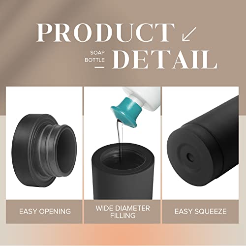 ElmRidge Dish Soap Silicone Dispenser for Kitchen Sink,Squeeze Washing Up Liquid and Hand Soap,Round refillable Silicone Bottles,Easy to Fill and to use, 8.5 oz,Black 2.4 x 2.4 x 5.5 inches (Black) - color: Black