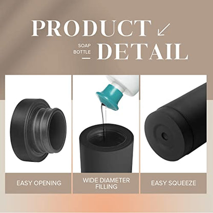 ElmRidge Dish Soap Silicone Dispenser for Kitchen Sink,Squeeze Washing Up Liquid and Hand Soap,Round refillable Silicone Bottles,Easy to Fill and to use, 8.5 oz,Black 2.4 x 2.4 x 5.5 inches (Black) - color: Black