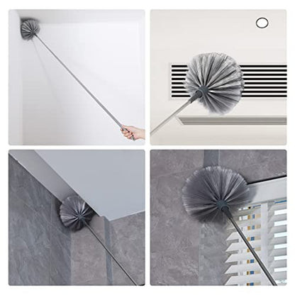 BOOMJOY Microfiber Feather and Cobweb Duster Set, Bendable Head and 100 inches Extension Pole, for High Ceiling, Fan, Blinds, Furniture