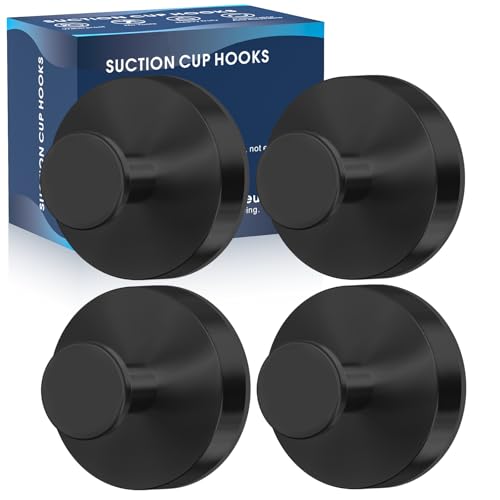 MOTAIPEAK Suction Cup Hooks for Shower,Removable Shower Towel Suction Hooks for Bathroom Wall,Kitchen,Glass,Mirror,Tile to Hang Robes,Loofah-Black(4-Pack) - color: Black, size: 4 Pack