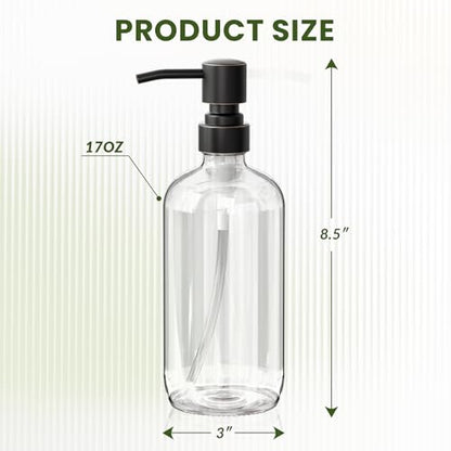 AmazerBath Glass Soap Dispenser, 2-Pack Clear Glass Soap Dispenser with Pump Bronze Rustproof, 17 Oz Bathroom Hand Soap Dispenser Bottle for Liquid Lotion, Kitchen Dish Soap Dispenser - color: Oil-rubbed Bronze