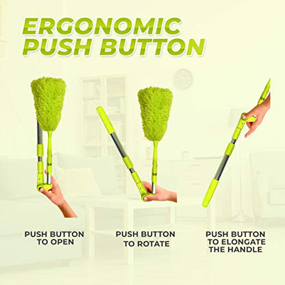 Microfiber Ceiling Fan Duster and Cleaner, with Long extendable for high Ceiling,1 Pack, 54 inches - with Bendable Extension, Perfect dusters for Cleaning Bright Green