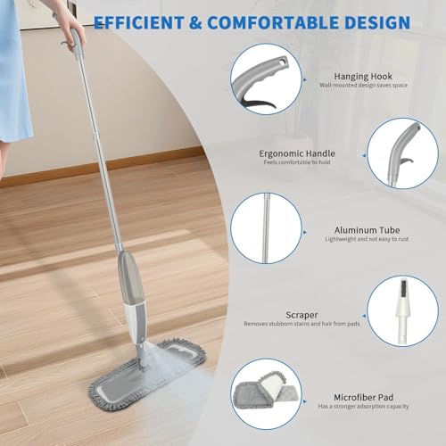 Microfiber Spray Mop for Floor Cleaning with 4 Washable Pads, Hardwood Floor Mop, Gray