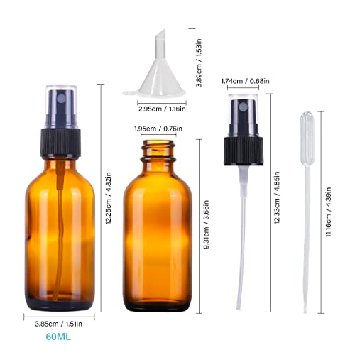 LUFEVRM 2oz Amber Glass Spray Bottles,Empty Small Perfume Travel Refillable Reusable Fine Mister Spray Bottle for Hair,Cleaning Solutions,Aromatherapy and Essential Oil with Extra Nozzle(2 Pack) - color: Amber, size: 2 pack