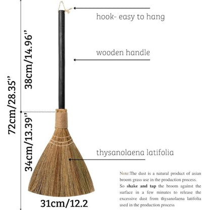 Natural Whisk Sweeping Black Handle Broom - Brooms for Wedding Jumping Ceremony Halloween DIY Decoration - Vietnamese Straw Soft Broom 12.2" Width, 28.35" Length - style: Black
