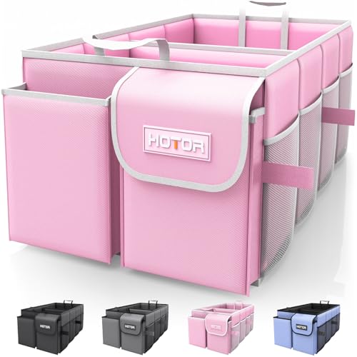 HOTOR Trunk Organizer for Car - Car Organizer, Foldable Trunk organizer for SUVs & Sedans, Sturdy Organization for Car Accessories, Tools, Sundries, Pink, 2 Compartments, 23.6"×14.2"×10.6" - color: Pink, size: Large-(2 Compartments)