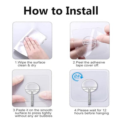 JINSHUNFA Adhesive Wall Hooks 13LB Heavy Duty No Drill Transparent Waterproof Hooks for Bathroom Kitchen Towel Coat 12 Pack - size: 12 Medium hooks