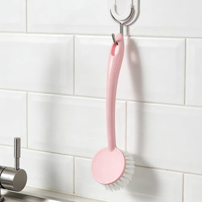 Dish Brush with Handle 2PCS Stiff Bristles Dish Scrubber Long Handle Kitchen Scrub Brush for Cleaning Dishes, Pots and Pans, Kitchen Sink (2PCS, 9.44x2.75 in) - color: Pink 2pcs