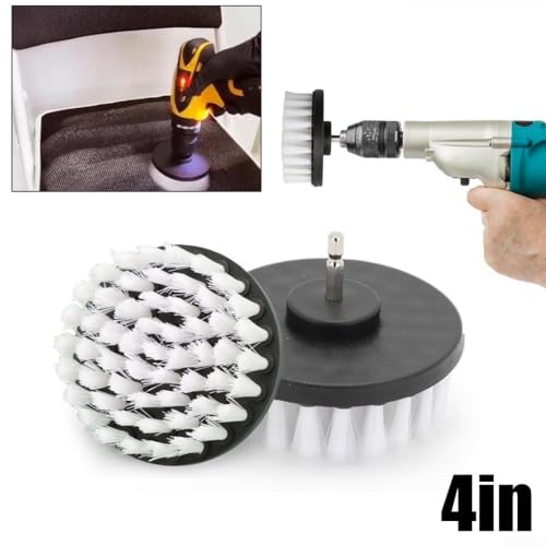 4 Inch Soft Drill Brush Head, High Resistance Nylon Bristles for Deep Cleaning Bathroom Carpet Leather Upholstery Kitchen for Tile Shower Bathtub Wheels Grout Toilet Glass Tire Compatible with Drills