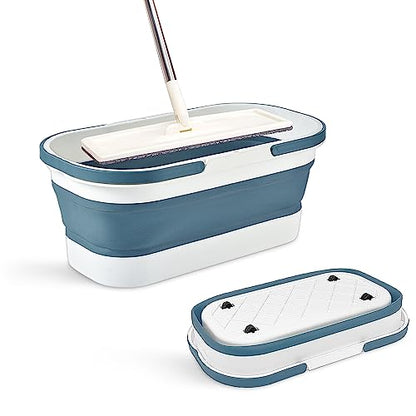 Goderewild Collapsible Plastic Bucket with Wheels 12L (3.17 Gallon) for House Cleaning, Camping, and RV - Multi-Purpose Rectangular Handy Basket for Cleaning Mop - Lightweight and Portable (Blue) - color: 12l-blue