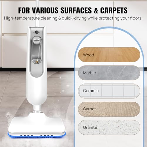 1500W Electric Power Steam Cleaner Mop for Tile and Grout, Floor Steamer with 13.5oz Water Tank, 16ft Long Cord, 2 Steam Levels, Lightweight Mop Steamer for Hardwood, Marble, Stone, Floor Cleaning