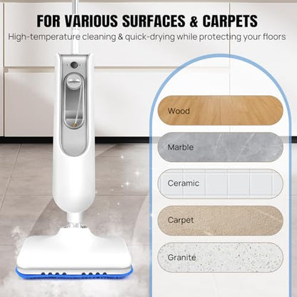 1500W Upright Floor Steamer for Hardwood and Tile, Steam Mop Cleaner with 13.5oz Water Tank & 16ft Power Cord, 2 Steam Modes, Electric Power Mops for Floor Cleaning with 2 Microfiber Pads