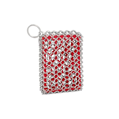 Outset Chain Mail Cast Iron Cleaner and Scrubber Tool with Silicone Support Pad - size: 4.5" x 3.25" Scrubber With Silicone Pad